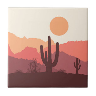 Mexicaans bordeauxrood en oranje woestijnlandschap tegeltje