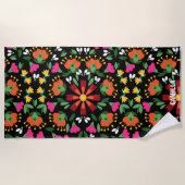Mexicaans borduurpatroon op zwart strandlaken (Voorkant)