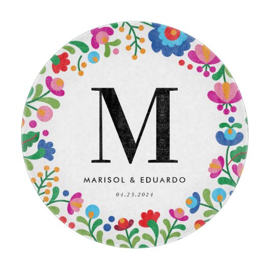 Mexicaans Borduurwerk Kleurrijk Geborduurd Trouwen Snijplank (Voorkant)