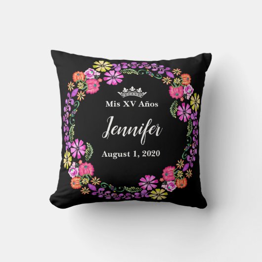 Mexicaans borduurwerk Mis XV Recuerdo 16-inch pilo Kussen (Voorkant)