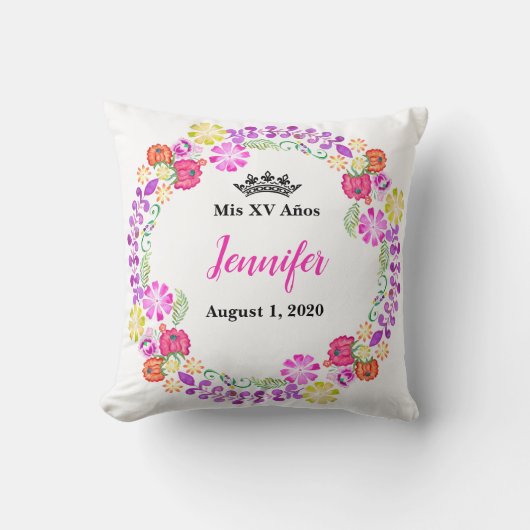 Mexicaans borduurwerk Mis XV Recuerdo 16-inch pilo Kussen (Voorkant)