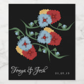  Mexicaans botanisch Floral Greenery Red Blue Wijn Etiket (Enkel label)