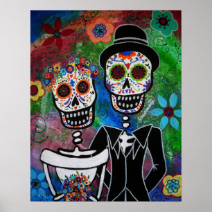 Mexicaans bruiloft Folk Art Painting Poster