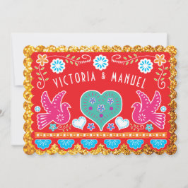Mexicaans bruiloft Papel Picado Gold Glitter Kaart
