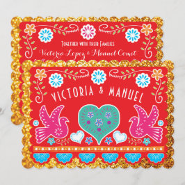 Mexicaans bruiloft Papel Picado Gold Glitter Kaart