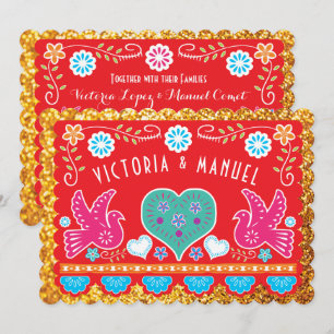 Mexicaans bruiloft Papel Picado Gold Glitter Kaart