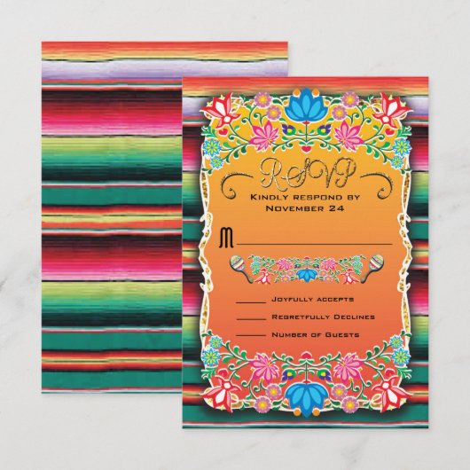 Mexicaans bruiloft Rug en Floral RSVP (Voorkant / Achterkant)