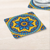 Mexicaans design van blauw en geel kartonnen onderzetters (Schuin)