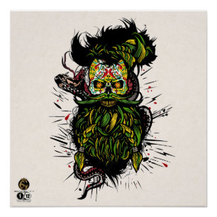 Mexicaans doodshoofd hipster skulls barbu en mou perfect poster