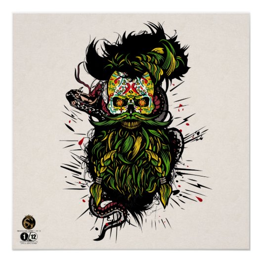 Mexicaans doodshoofd hipster skulls barbu en mou perfect poster (Voorkant)
