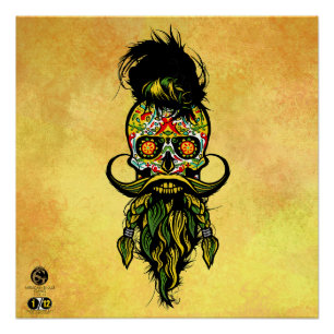 Mexicaans doodshoofd hipster skulls barbu en mou perfect poster