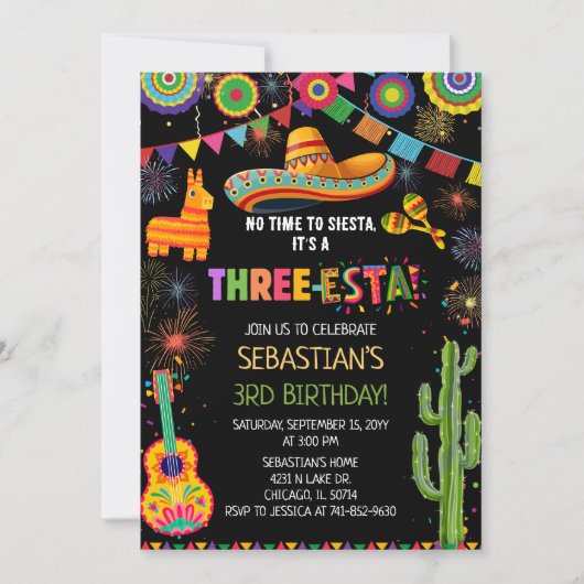 Mexicaans Drie-Esta 3e Verjaardagsfeestje Kaart (Voorkant)