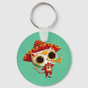Mexicaans El mariachi Cute Cat Sleutelhanger