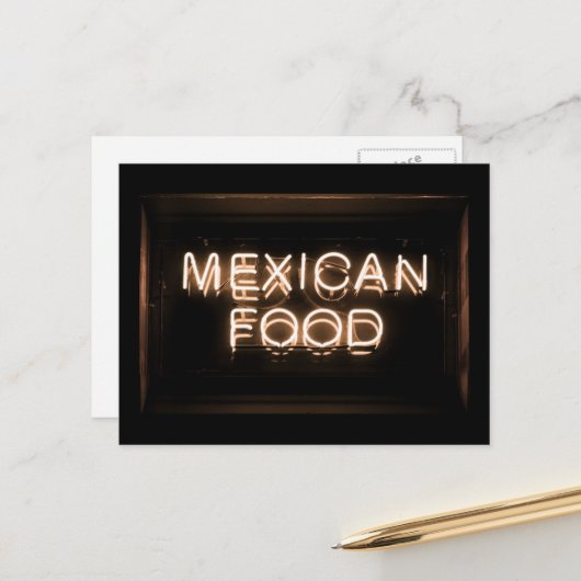 MEXICAANS ETEN - Geel neonteken Briefkaart (Voorkant / Achterkant in situ)