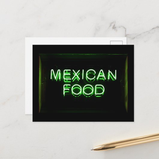 MEXICAANS ETEN - Green Neon Sign Briefkaart (Voorkant / Achterkant in situ)