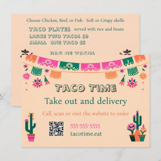 Mexicaans eten Taco afhaal- of bezorgmenu plat men Menu (Voorkant / Achterkant)