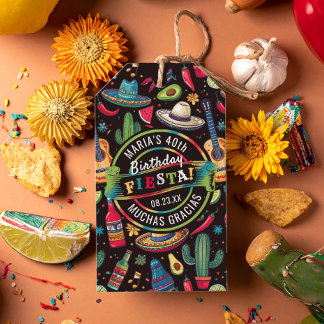 Mexicaans Feest Elk Gelegenheid Patroon Zwart ID11 Cadeaulabel