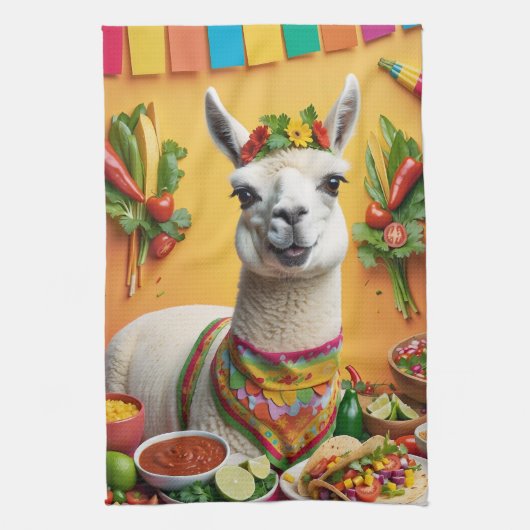 Mexicaans Feest Schattige Llama Theedoek (Verticaal)