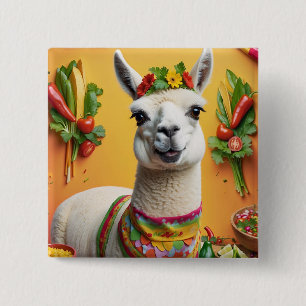 Mexicaans Feest Schattige Llama Vierkante Button 5,1 Cm