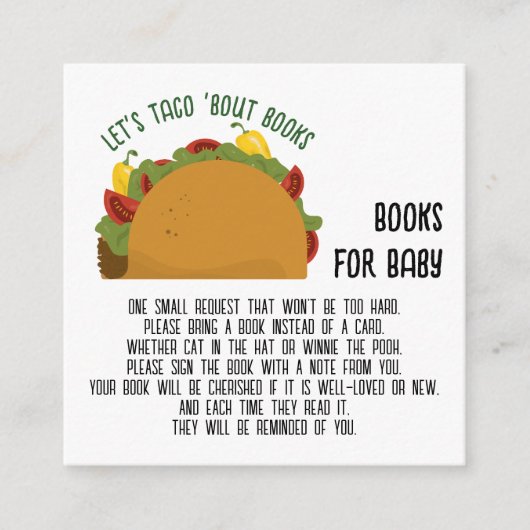 Mexicaans feest taco 'bout boeken voor baby informatiekaartje (Voorkant)