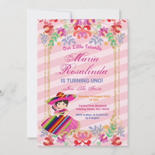 Mexicaans feest voor bloemenmeisjes 1e verjaardag kaart (Voorkant)