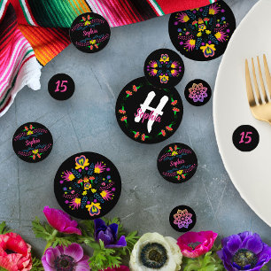 Mexicaans Feestje Persoonlijke Zwarte Bloemen Confetti