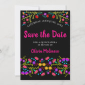 Mexicaans Fiesta Bloemen Zwart en Roze Save The Date (Voorkant)