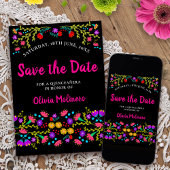 Mexicaans Fiesta Bloemen Zwart en Roze Save The Date