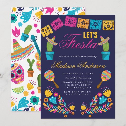 Mexicaans Fiesta Bloemige Cactus Bruiloftsfeest Kaart (Voorkant / Achterkant)