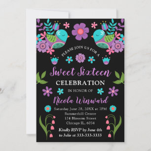 Mexicaans Fiesta Bloemstuk en Zwarte Sweet Sixteen Kaart