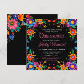 Mexicaans Fiesta Bloemstuk Zwarte Quinceanera Kaart (Voorkant / Achterkant)