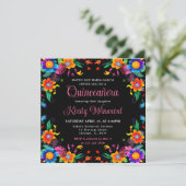 Mexicaans Fiesta Bloemstuk Zwarte Quinceanera Kaart (Staand voorkant)