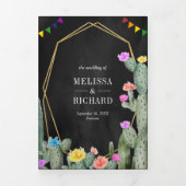 Mexicaans Fiesta Cactus Floral Black Wedding Drieluik Uitnodiging (Cover)