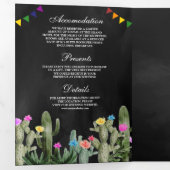 Mexicaans Fiesta Cactus Floral Black Wedding Drieluik Uitnodiging (Binnenzijde eerst)
