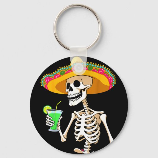 Mexicaans fiesta feest skelet sombrero cinco de sleutelhanger (Voorkant)
