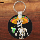Mexicaans fiesta feest skelet sombrero cinco de sleutelhanger (Voorkant)