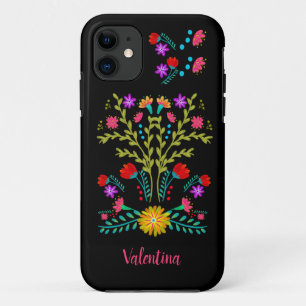 Mexicaans Fiesta Folk Art Bloemen Zwart Persoonlij Case-Mate iPhone Case