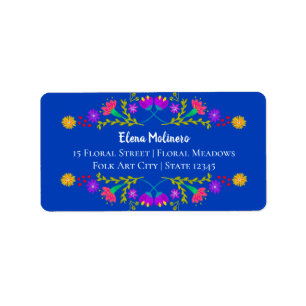  Mexicaans Fiesta Folk Art Royal Blue Adres Etiket