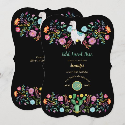 Mexicaans Fiesta Lama Folk Bloemen Cacti ELKE GEBE Kaart (Voorkant / Achterkant)