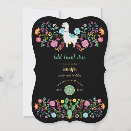 Mexicaans Fiesta Lama Folk Bloemen Cacti ELKE GEBE Kaart (Voorkant)