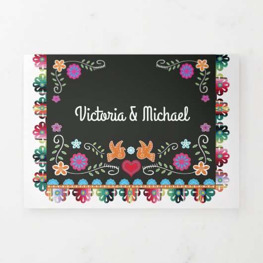 Mexicaans Fiesta Papel Picado Wedding Drieluik Uitnodiging (Cover)