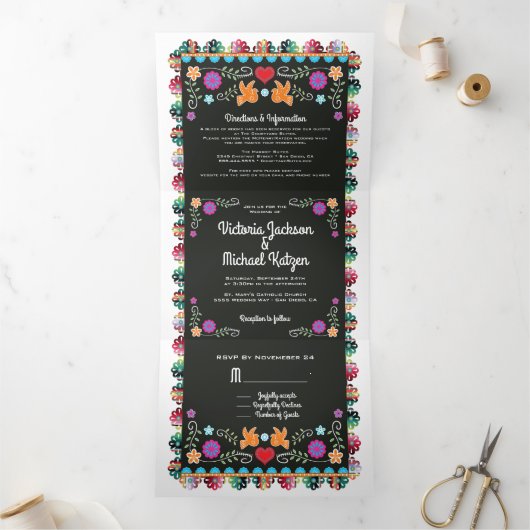 Mexicaans Fiesta Papel Picado Wedding Drieluik Uitnodiging