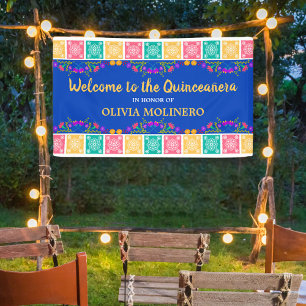 Mexicaans Fiesta Royal Blue Quinceanera Welkom Spandoek