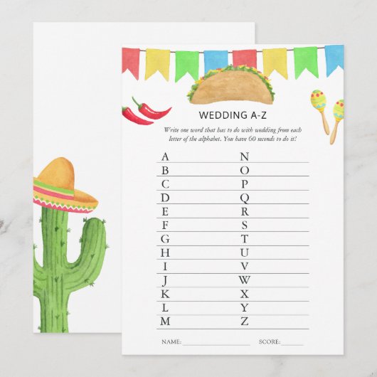 Mexicaans Fiesta Taco Bruiloftsfeest Spel Kaart (Voorkant / Achterkant)