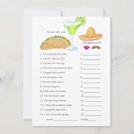 Mexicaans Fiesta Taco Bruiloftsspel Kaart