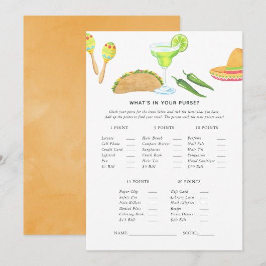 Mexicaans Fiesta Taco Spel Kaart (Voorkant / Achterkant)