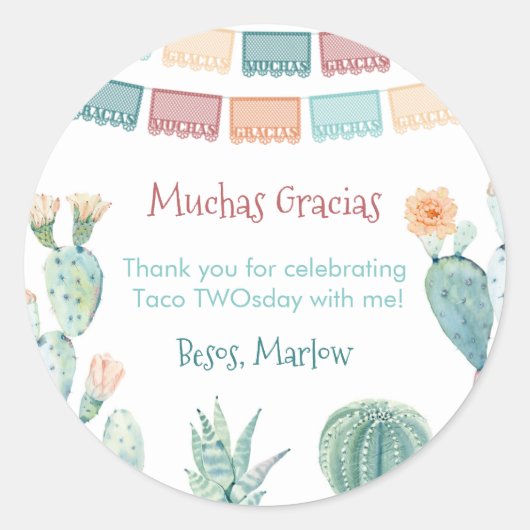 Mexicaans Fiesta Taco TWOsday THREE-esta Bedankt Ronde Sticker (Voorkant)