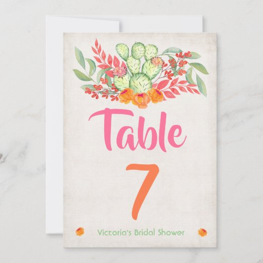 Mexicaans Fiesta Tafel nummer Watercolor Cactus Kaart (Voorkant)