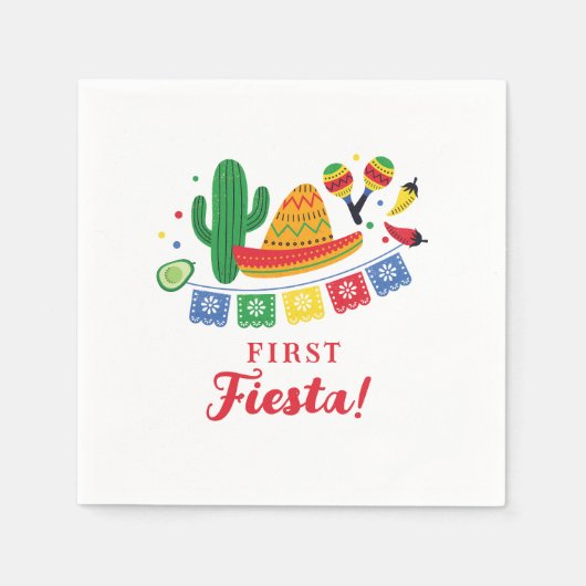 Mexicaans Fiesta Thema Eerste Verjaardag Uitnodigi Servet (Voorkant)