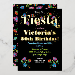 Mexicaans Fiesta-verjaardagsfeest met borduurwerk Folie Uitnodiging